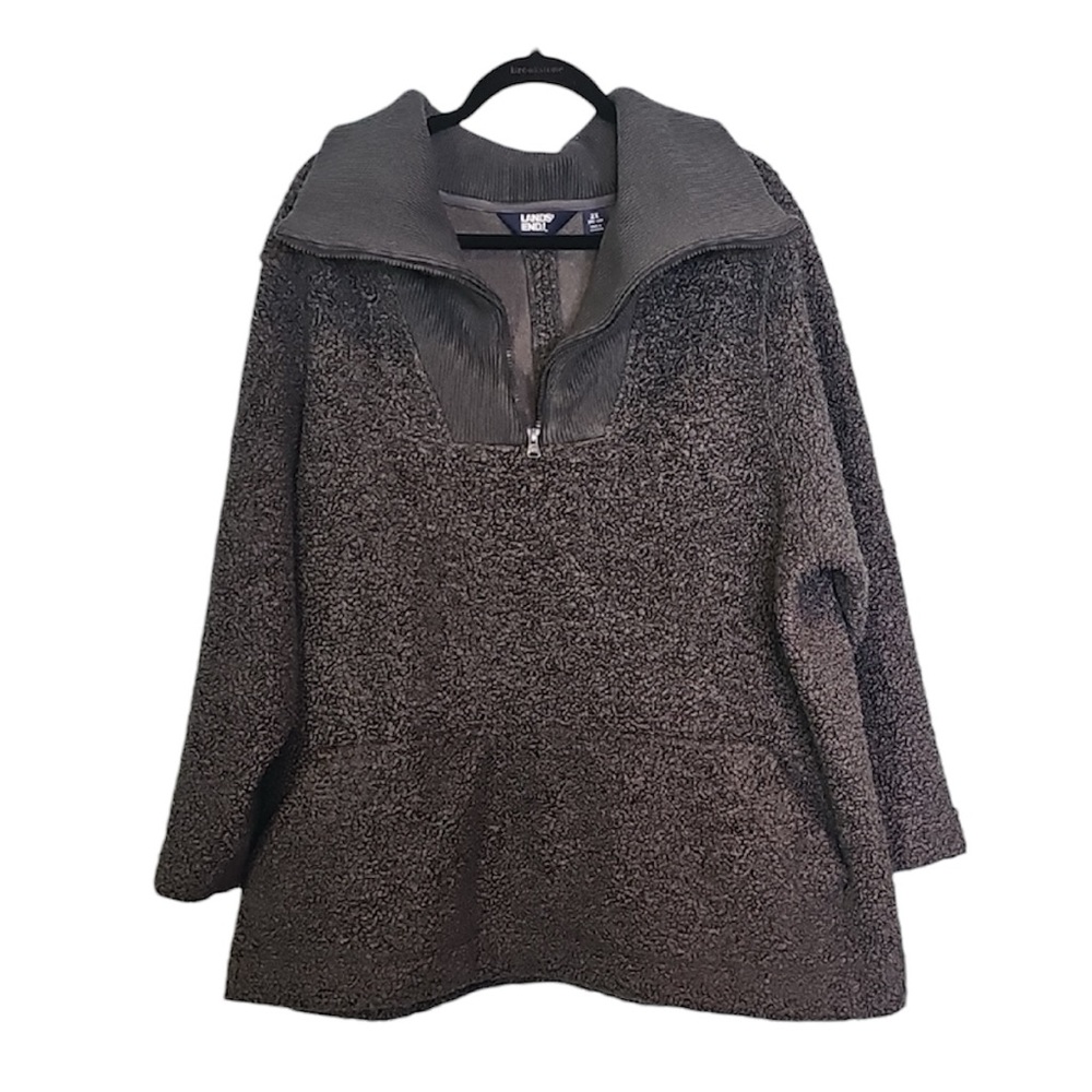 🌺 Lands’ End Gray Sherpa Pullover, Size 2X